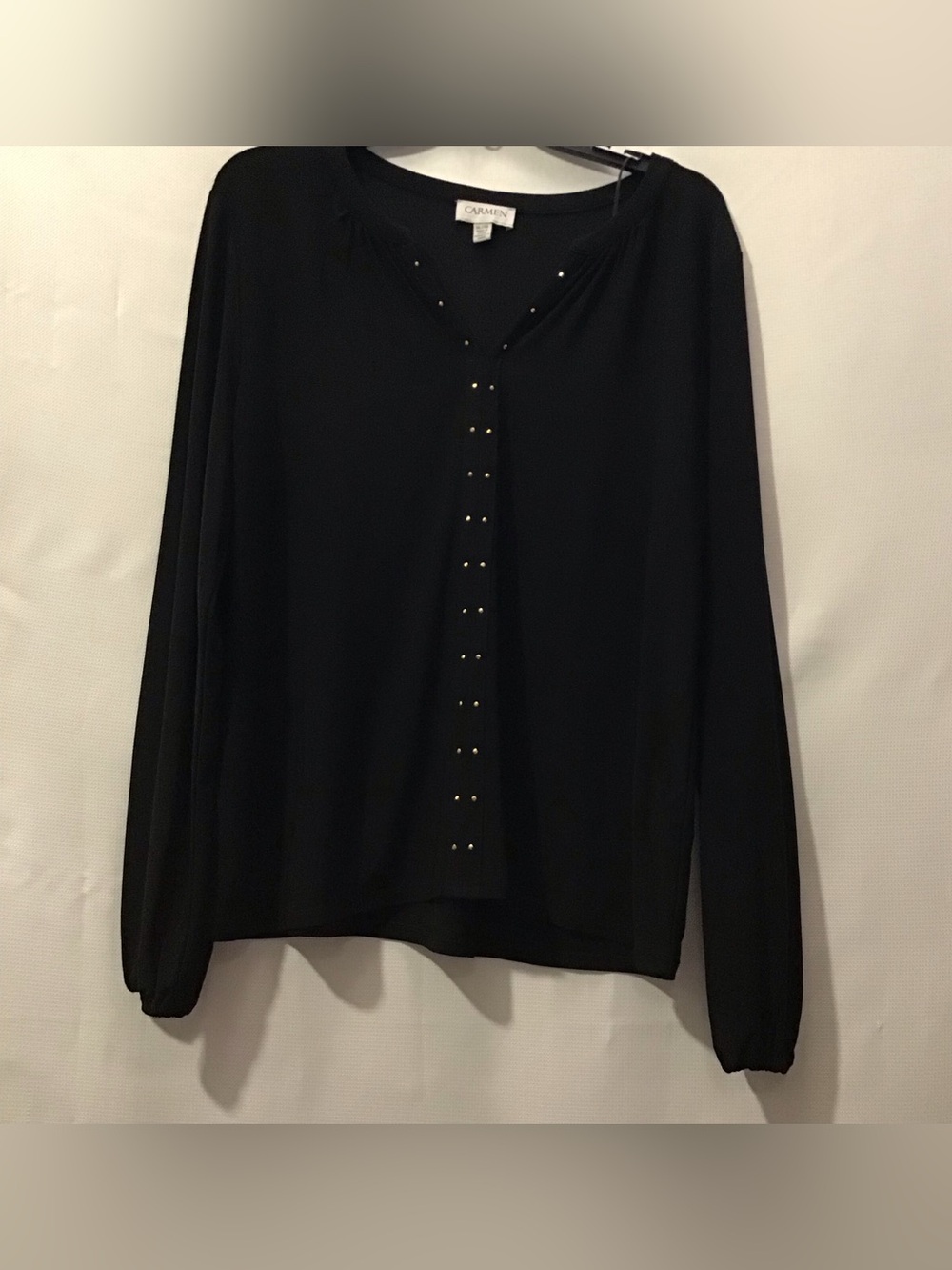 576 Carmen Black Long-Sleeve Gold Studded Women's Top